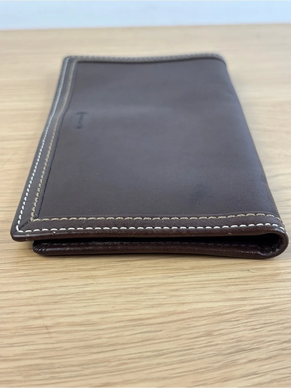 Vintage Coach Smooth Brown Leather Check Cover Slim Wallet